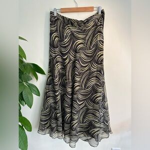 Jones New York Black Patterned A-Line Silk Skirt Maxi